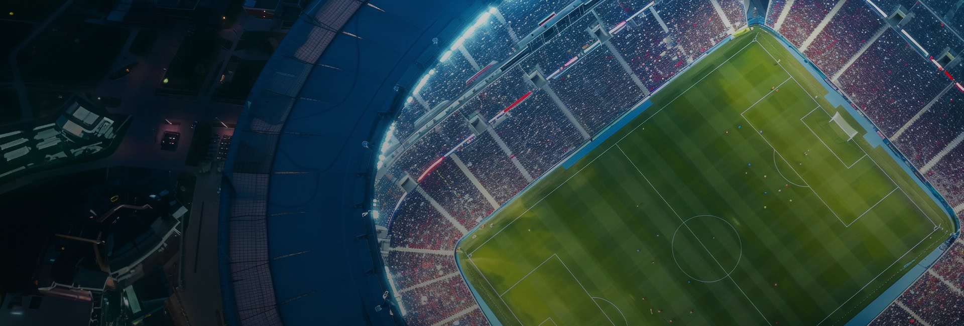 overhead view of a soccer stadium during a match