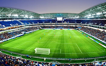 interior view of a soccer stadium during a match